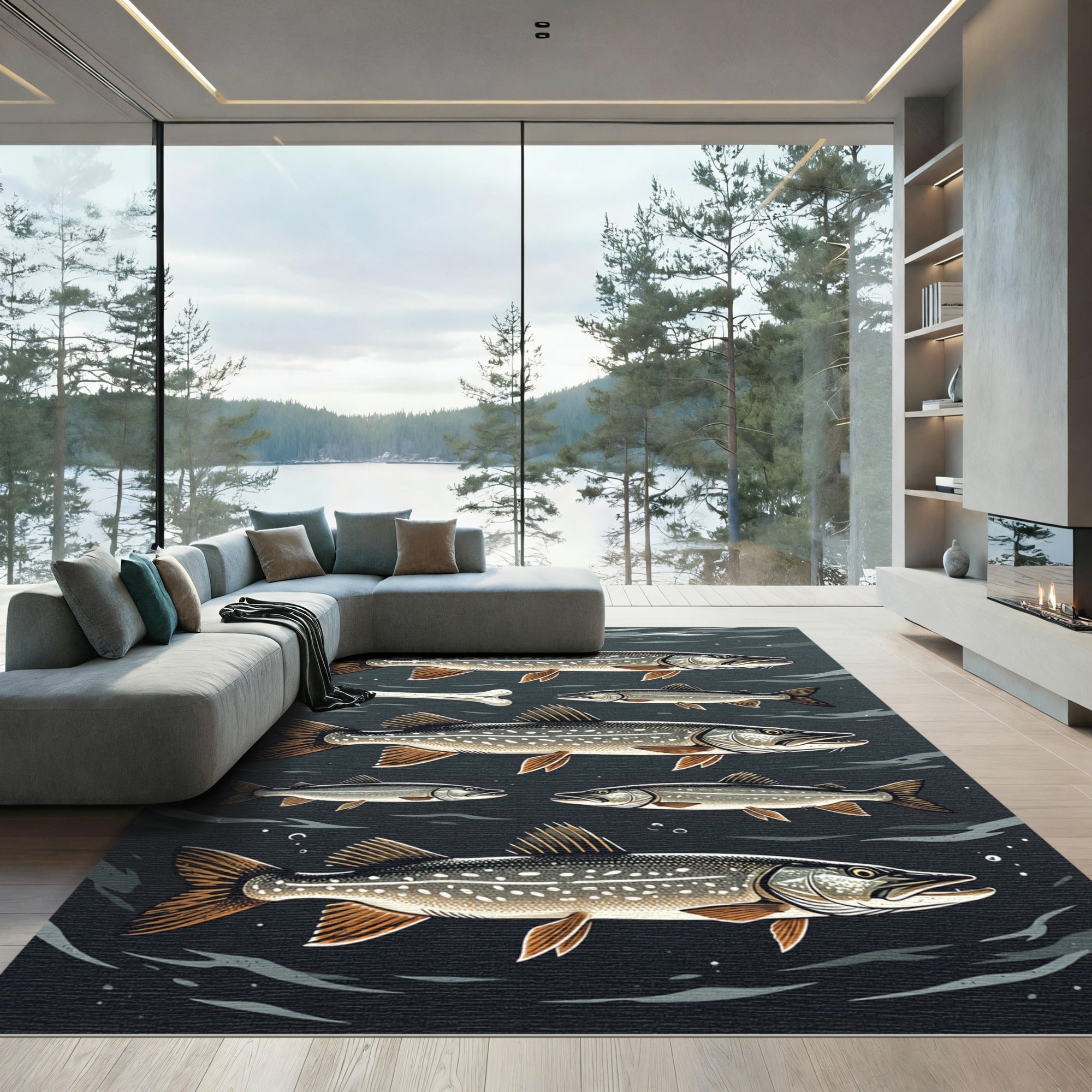 Dark Waters Pike Fish Art Rug