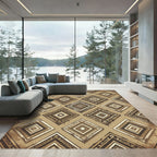 Earthy Brown Geometric Diamond Rug