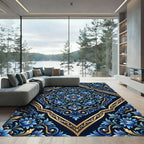 Classic Blue Gold Floral Damask Rug