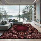 Rich Burgundy Baroque Scrollwork Frame Rug