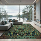 Ornate Emerald Floral Medallion Rug
