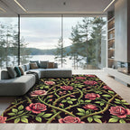 Dark Crimson Rose Vine Tapestry Rug
