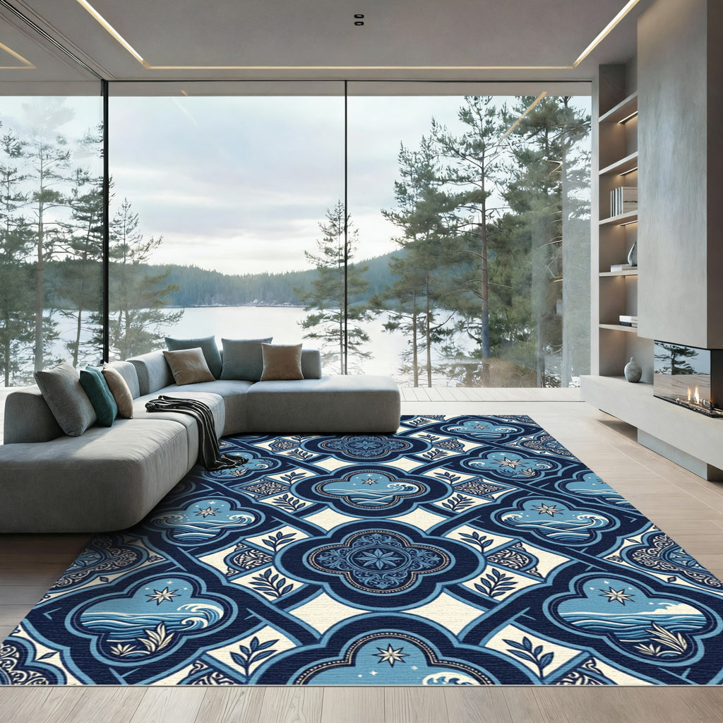Coastal Nautical Star Wave Quatrefoil Rug