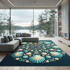 Coastal Teal Shell Starfish Mandala Rug