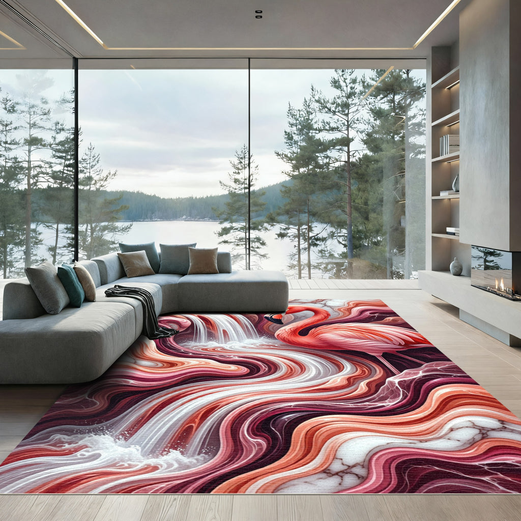 Coral Flamingo Waterfall Swirl Rug