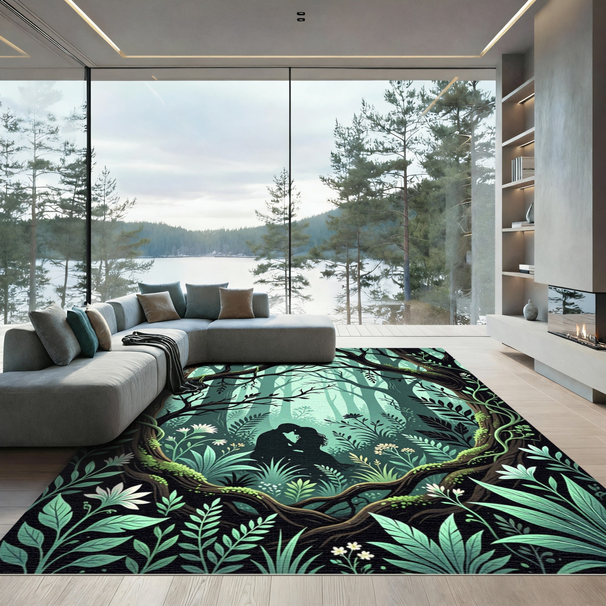 Enchanted Romantic Silhouette Forest Rug