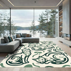 Sage Green Minimalist Cat Illustration Rug