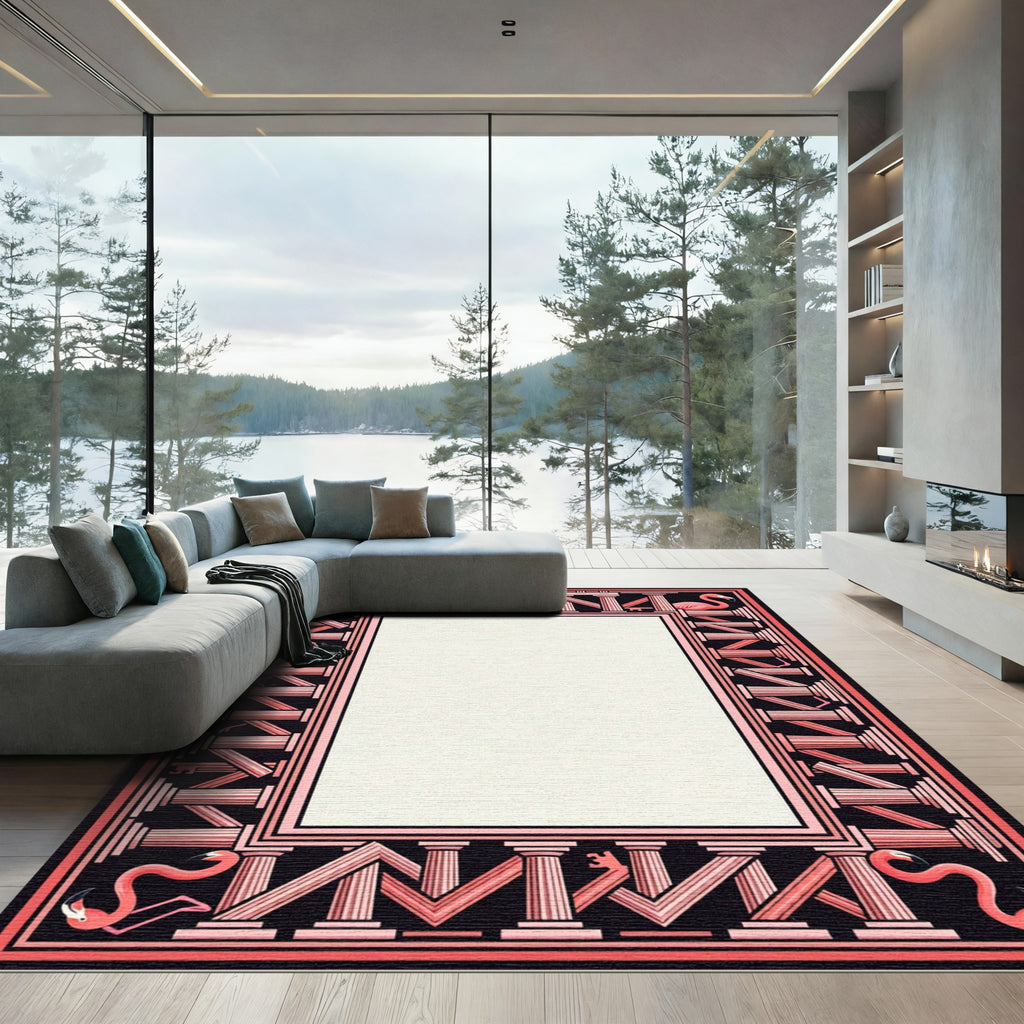 Pink Flamingo Architectural Art Deco Rug