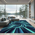 Electric Blue Neon Vortex Swirl Rug