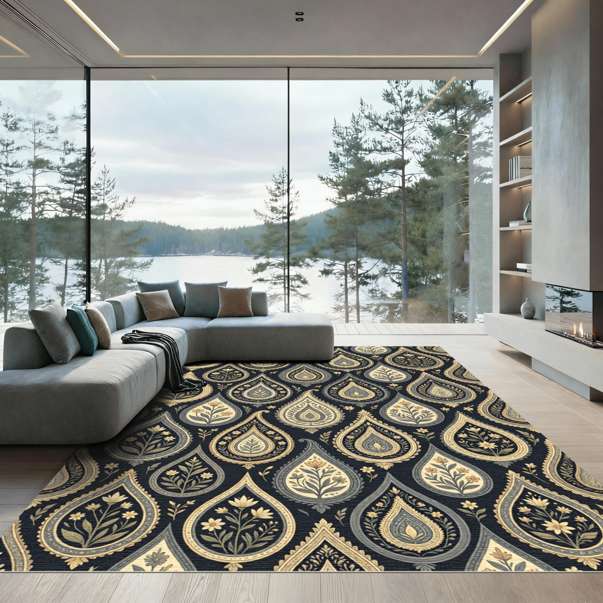 Dark Paisley Floral Medallion Rug