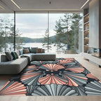 Art Deco Coral Teal Fan Rug