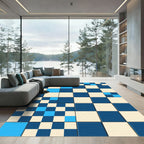 Modern Blue Geometric Abstract Checkered Rug
