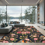 Romantic Birds and Roses Floral Wreath Rug
