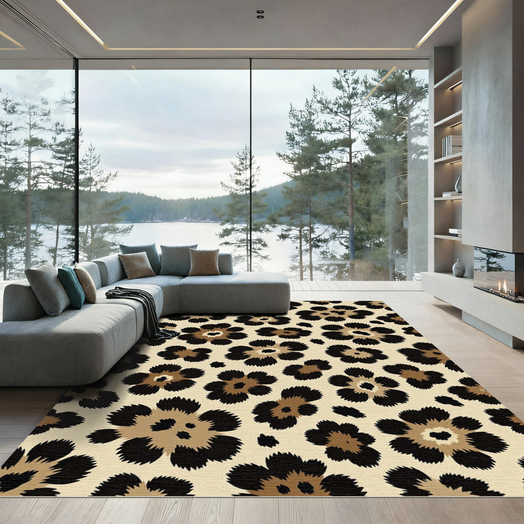 Sophisticated Beige Leopard Flower Rug