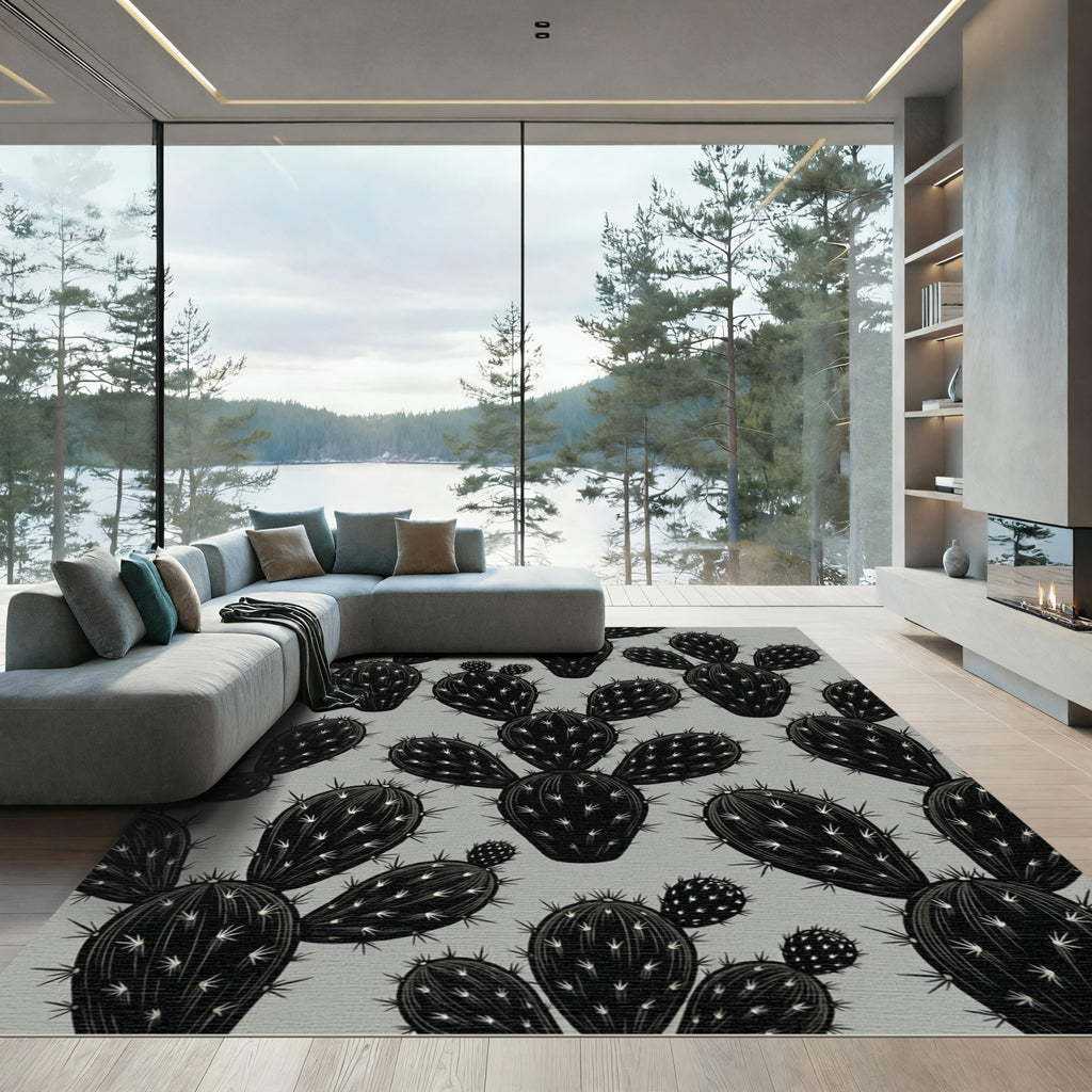 Black Prickly Pear Cactus Texture Rug