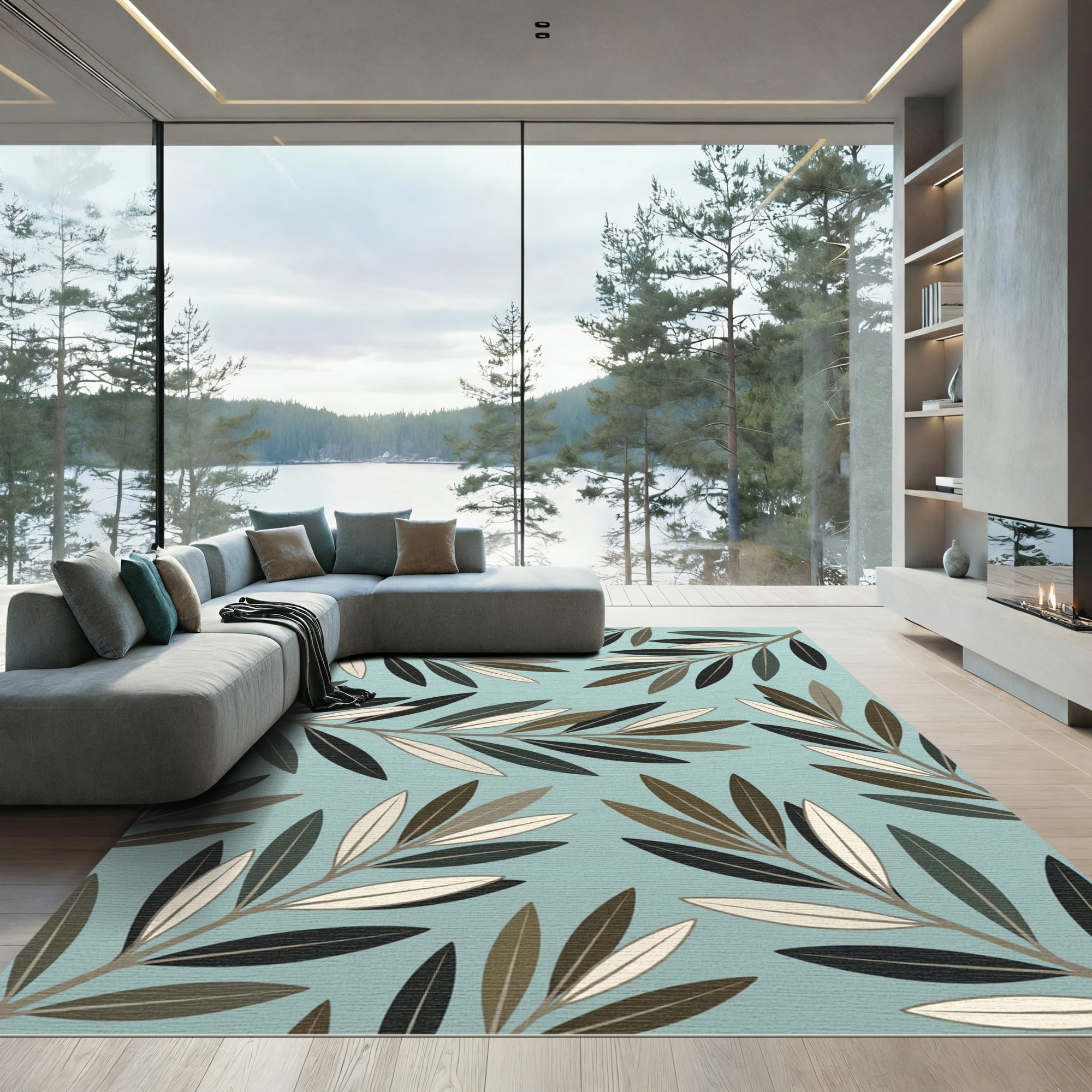 Teal Olive Branch Branches Rug