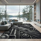 Industrial Grayscale Metal Crossroads Rug
