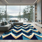 Navy and Beige Geometric Sea Wave Rug