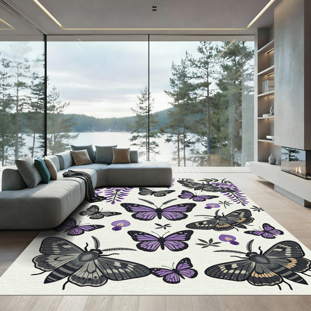 Elegant Purple Wisteria and Butterfly Garden Rug