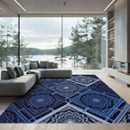 Midnight Blue Diamond Mandala Tile Rug