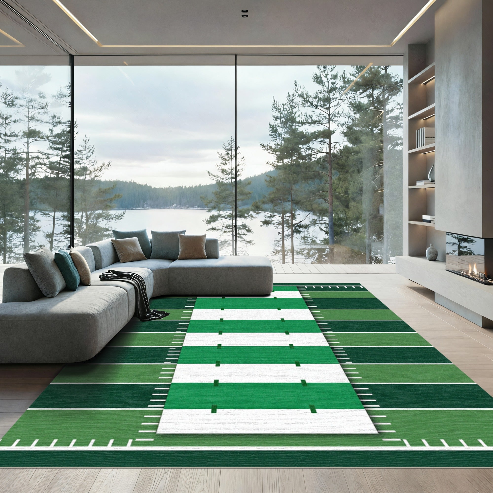 Modern Emerald Green Grid Field Rug
