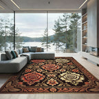 Vintage Crimson Ivory Floral Damask Rug