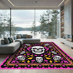 Vibrant Pink Skull Floral Border Rug