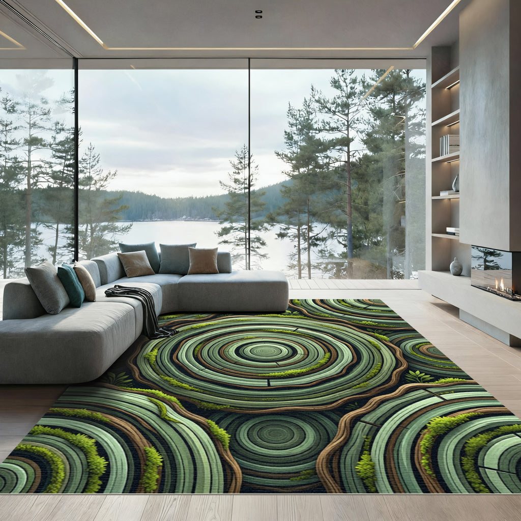 Green Wood Grain Swirls Rug