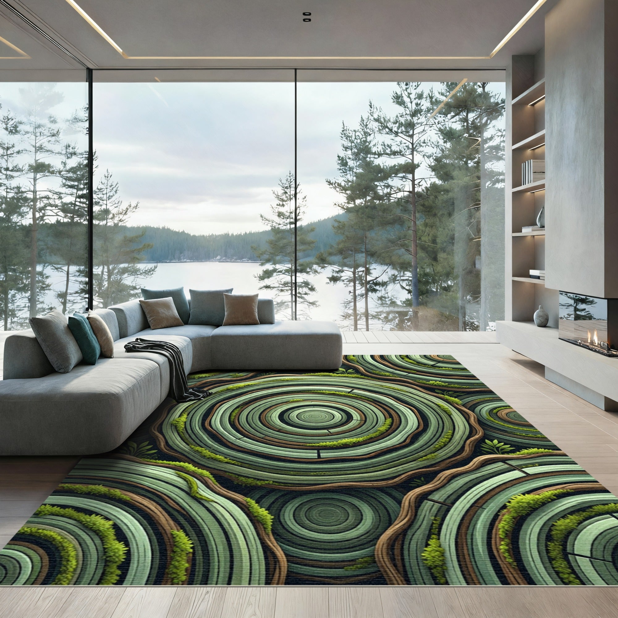 Green Wood Grain Swirls Rug