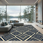Geometric Indigo Cream Concentric Diamond Rug