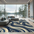 Navy and Gold Fluid Nautical Anchor Rug