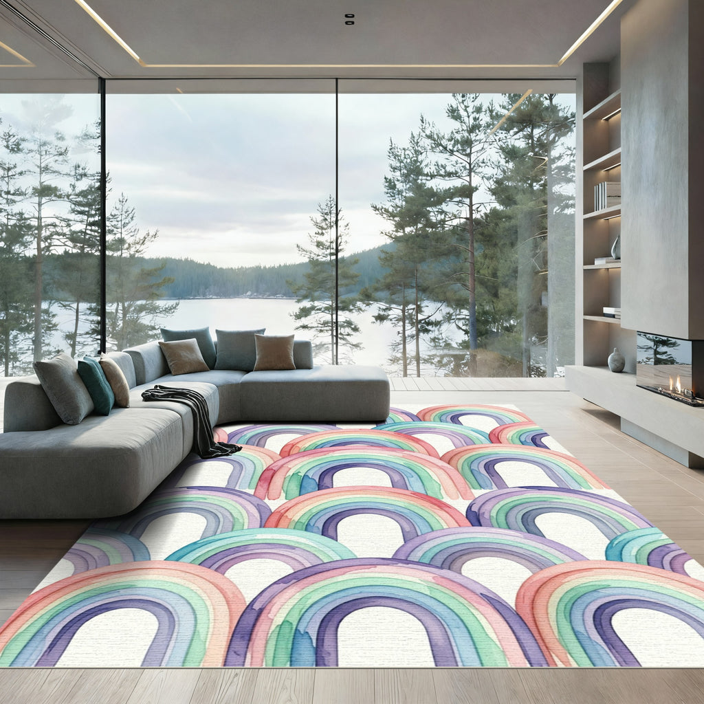 Watercolor Pastel Rainbow Arched Pattern Rug