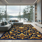 Gold Shell Baroque Scroll Navy Rug