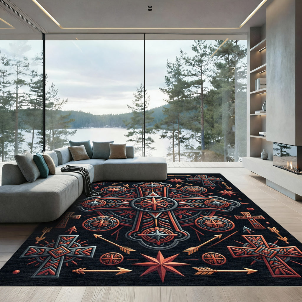 Celestial Copper Cross Star Tapestry Rug