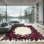 Dark Crimson Intertwined Floral Botanical Frame Rug