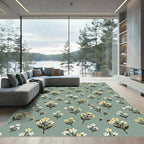 Sage Green Yellow Floral Meadow Rug