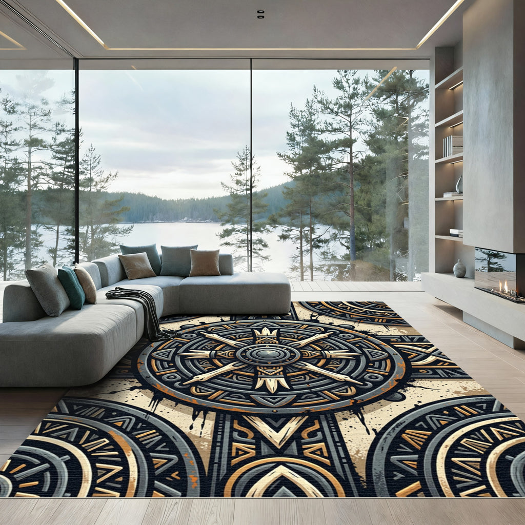 Ancient Tribal Sun Wheel Artwork Rug