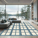 Geometric Blue Gridded Window Pane Rug