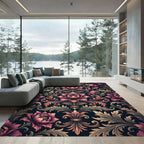 Elegant Pink Floral Damask Scroll Rug