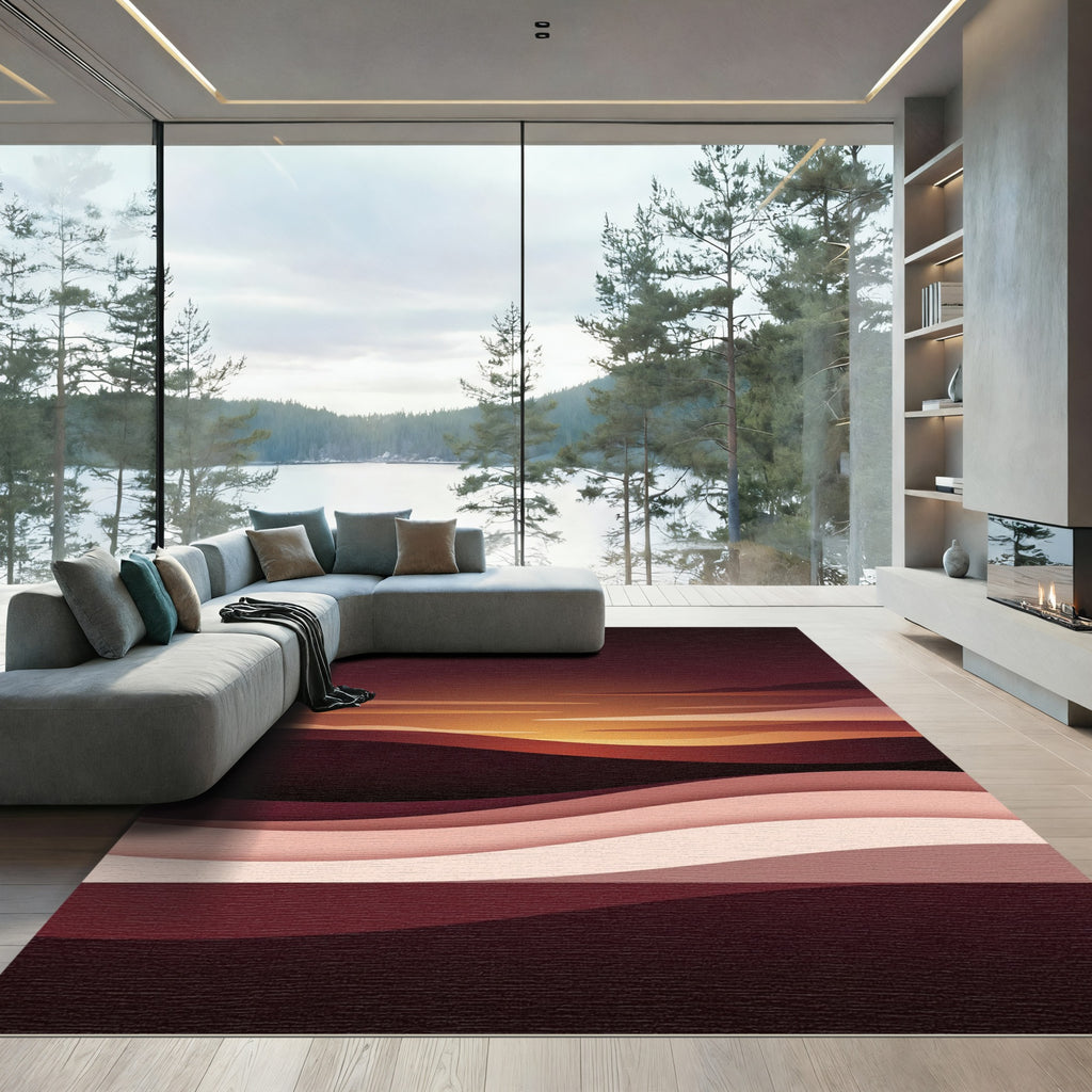 Modern Sunset Landscape Layered Gradient Rug