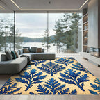 Indigo Botanical Fern Leaf Cream Backdrop Rug