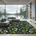 Dark Botanical Jasmine and Pine Trellis Rug