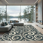 Elegant Slate Scrollwork Swirls Rug