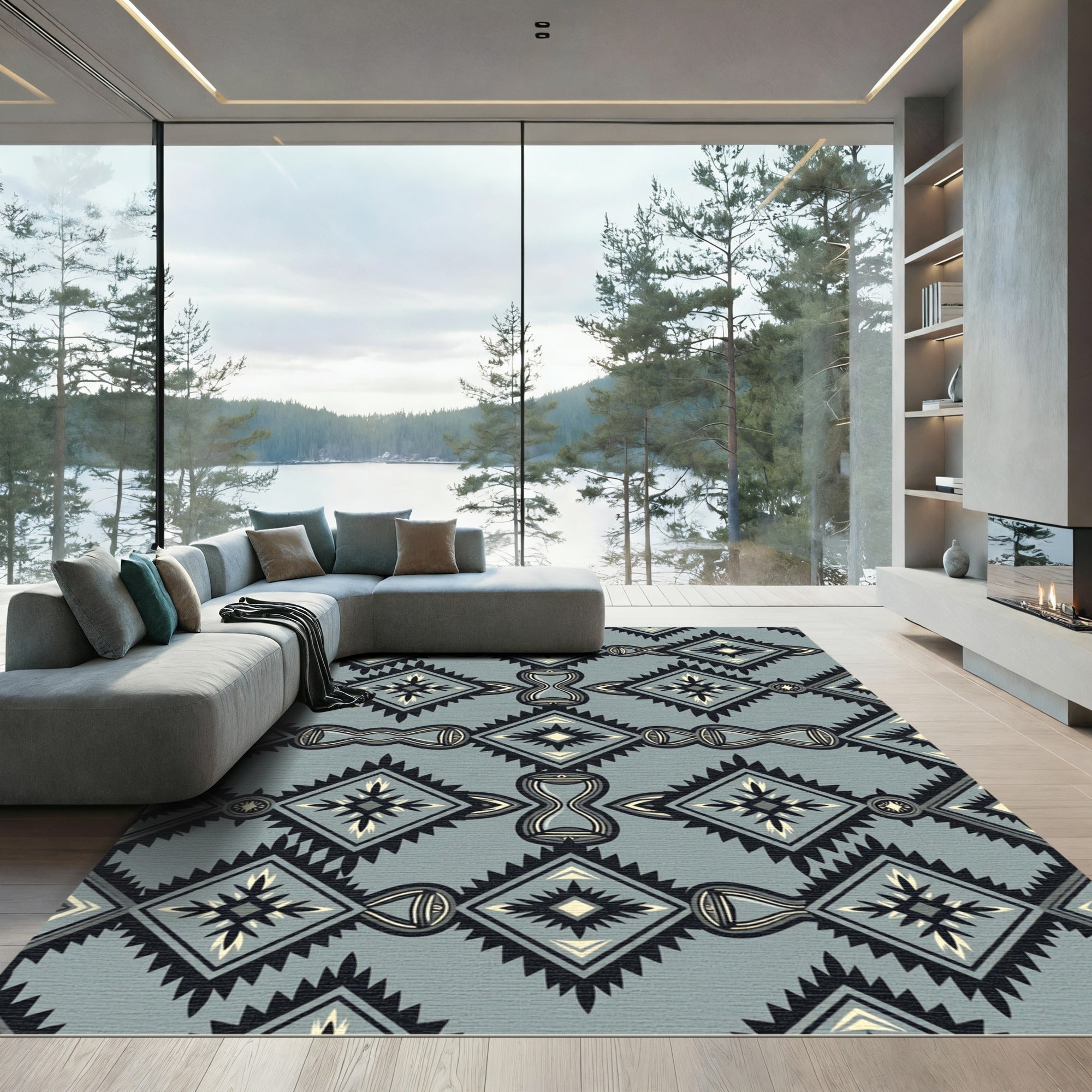 Gray Diamond Hourglass Native American Rug