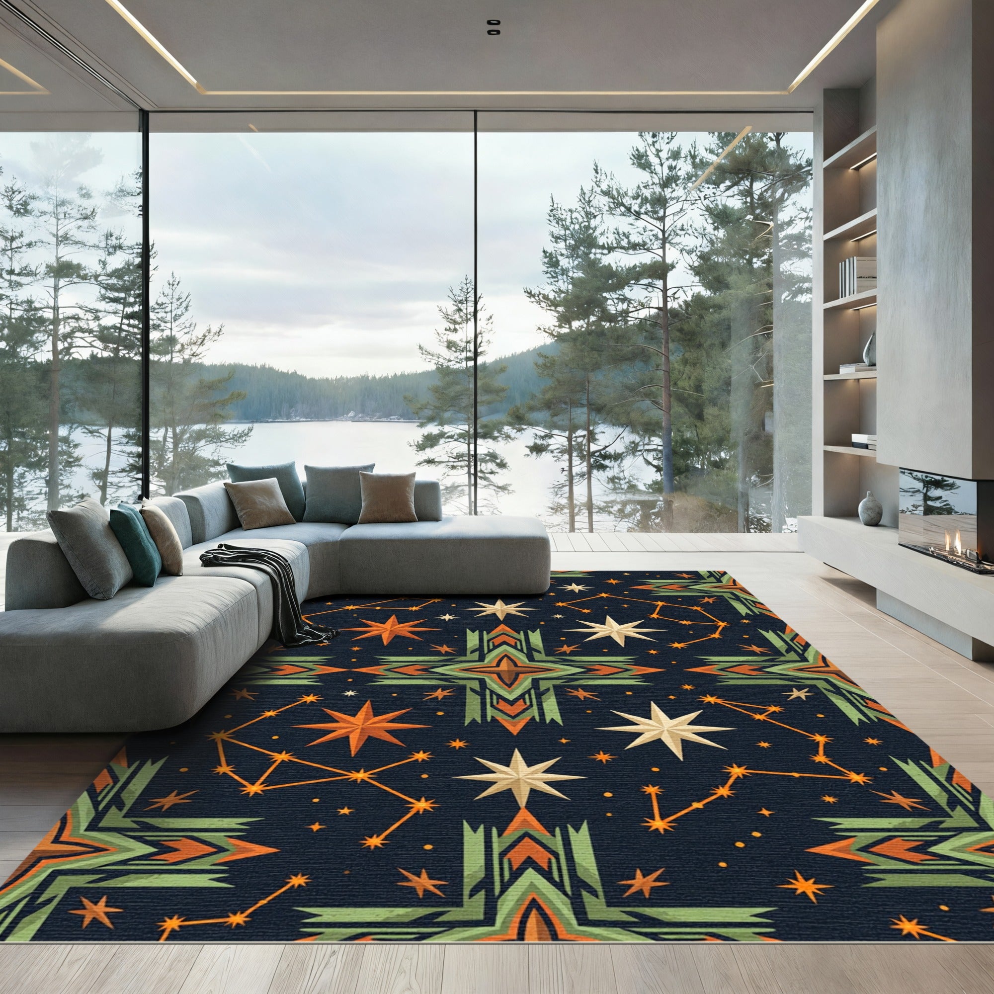 Celestial Constellation Geometric Art Deco Rug