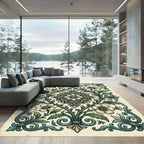 Elegant Teal Cream Floral Damask Rug
