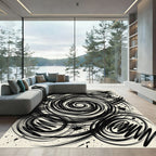 Monochrome Abstract Ink Swirl Rug