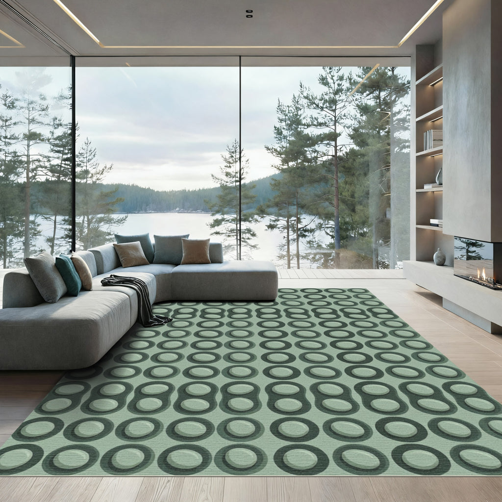 Sage Green Circular Linked Pebble Grid Rug