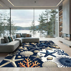 Navy Coastal Seashell Starfish Ocean Art Rug