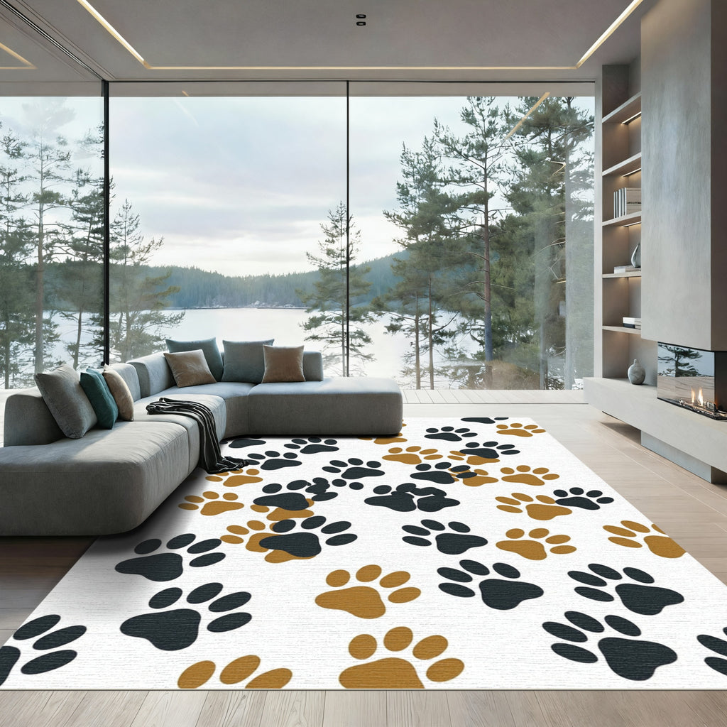 Playful Earthy Tone Paw Footprint Rug